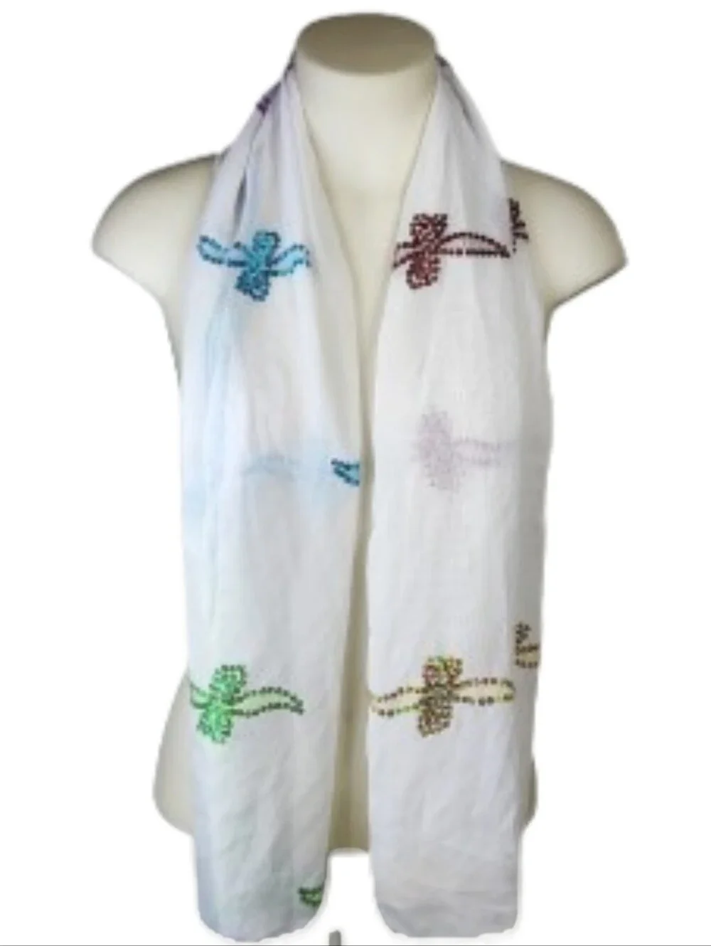 White Sheer Lightweight Scarf with Multicolor Sequin 19